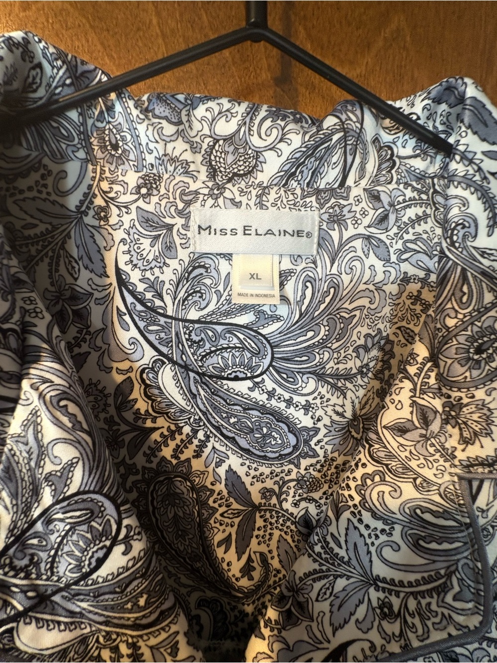 Miss Elaine Paisley Two-Piece Pajama Set - Gray & White - Picture 2 of 7
